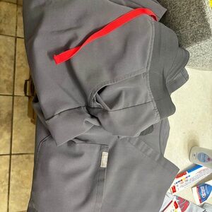 Figs Gray Scrub Set with Red Drawstring